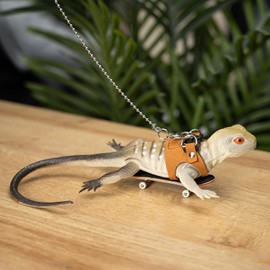 Swirge Bearded Dragon Leash and Harness Set, with Bearded Dragon Skateboard, Adjustable Lizard Leash Soft Leather Harness Climbing Accessories for Reptile Rat Tortoise (Brown)