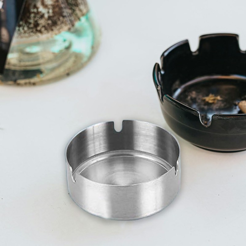 Ashtray, Pack of 8 Round Stainless Steel Ashtrays, Used in