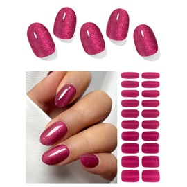 AutyaMee Semi Cured Gel Nail Strips (Plum Red Cat Eye), Purple, 20 Pcs Gel Nail Wraps, Stickers, UV Light Required, Salon Quality, Long Lasting