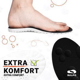 SULPO SPORT Orthopaedic Insoles, Ideal for Sports and Everyday Use, Breathable, Soft, Shock Absorbing Insoles, Work Shoes for Men and Women, Black, XXL (EU 45-46))