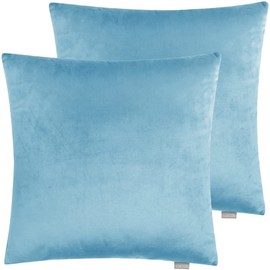 Set of 2 Luxton Velvet Square Cushion Covers Ruby Red, Solid Plain Decorative Throw Pillow Covers for Bedroom Lounge Sofa (45x45cm)