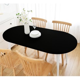 Wolkemer Fitted Oval Tablecloth Spandex Stretch Black Cocktail Table Cover Elastic Edge Topper Cap for Dining Wedding Party Picnic 48 x 68 Inch