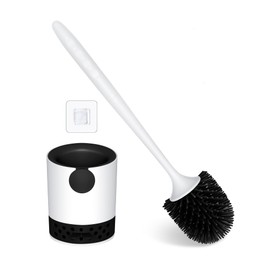 ABSOFINE Silicone Toilet Brush and Holder Set, Non-Slip Handle Toilet Bowl Brush with TPR Soft Bristle, Bathroom Cleaner Brush for Bathroom Deep Cleaning, Wall Mounted/Floor Standing