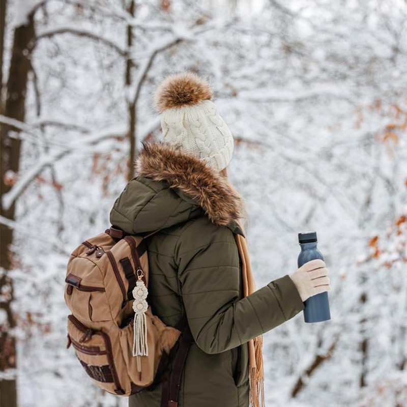 INFUNLY 6PCS Boho White Macrame Keychain Kit Adult DIY Craft