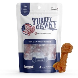 DR.PETRA TURKEY CHEWKY, Turkey Tendon for Dogs, Rawhide Free Chews Long Lasting, Hypoallergenic Dog Treats, Natural Dog Snack (Bone - Medium (4 Count))