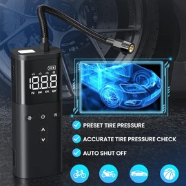 Tyre Inflator Portable Air Compressor, Powerful Cordless Tyre Inflator with LED Light, Air Pump Car Accessories Essentials, Tyre Pump with Pressure Gauge for Car Bicycle