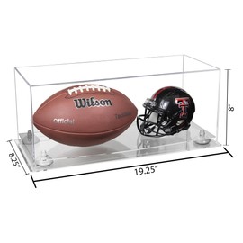 Better Display Cases Acrylic Full Size Football and Mini Helmet Display Case with Clear Case, White Risers and Clear Base 19.25" x 8.25" x 8" (B47/A103)