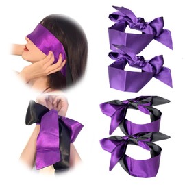 4 Pack Sleeping Mask Satin Eye Mask (Black+Purple and Purple) Blindfold,Smooth and Comfortable Silk Eye Mask，150 cm