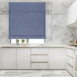 WdFour - Cortinas de triple capa con protección UV y 100 % de bloqueo de luz, cortinas multiusos, sin ruido, fáciles de instalar y enrollables, 76.2x106.7 cm (ancho x largo), azul piedra, 1 pieza