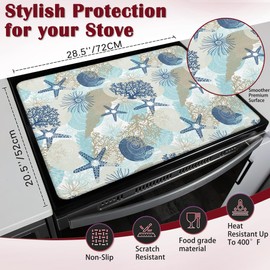 Stove Top Cover for Electrics, Beach Seashell Coral Starfish Glass Ceramic Stove Cover, Heat Resistant Flat Stovetop Protector, Dish Drying Mats for Kitchen