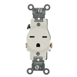 Leviton 15-Amp, 250-Volt, Narrow Body Single Receptacle, Straight Blade, Commercial Grade, Grounding, 5029-W, White