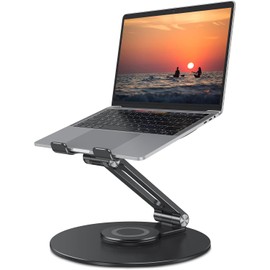 OMOTON Adjustable Laptop Stand with 360 Rotating Base, Ergonomic Laptop Riser for Collaborative Work, Dual Rotary Shaft Fully Foldable for Easy Storage, Fits All Laptops up to 16 inches, Black