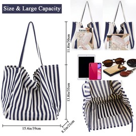 XIAYUPAGU Striped Canvas Tote Handbag for Women Vertical Stripe Large Capacity Shoulder Bag for Shopping Travel, Wide Black, Large