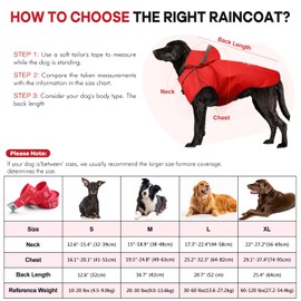 Dog Raincoat for Large Dogs,Waterproof Dog Raincoat,Reflective Dog Rain Jacket with Hoodie,Soft Lightweight/Adjustable Drawstring/Leash Hole,Dog Rain Coat for Dogs(X-Large,Red)