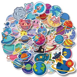 Space Planet Stickers, Stickers, Fantastic Stickers, Set of 50, Labels, Stickers, Stylish, Decorative, Cute, Waterproof, PC, Smartphone, Suitcase, Helmet (Space Planet)