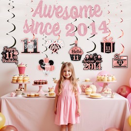 Kit de decoración de cumpleaños número 11, color oro rosa, negro, impresionante desde 2014, pancarta de feliz cumpleaños número 11, para niños y niñas, feliz cumpleaños número 11, regalo de 11 años