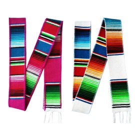 Yani's Gifts 2 Pack Mexican Sash Belts for Women or Men, Serape Belt Cinto Mexicano, Fuchsia and White, Pink, White, Multicolor, Large