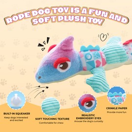 DSUMD Squeaky Dog Toys Stuffed Tear-Resistant Plush Chameleon Pet Toy Eliminates Boredom for Small Medium Breed, for Chewing and Playing Tug of War (Purple)