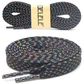 DELELE 2 Pairs Reflective Shoelace Flat Colorful Black Safety Laces for Shoes Sneakers Boots 47 inch