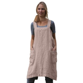 Larmliss Women's Pinafore Square Apron Baking Cooking Gardening Works Cross Back Cotton Linen Blend Dress With 2 Pockets Xx Large Pink