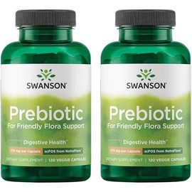 Swanson Prebiotic Capsules - Promotes Friendly Flora Support & Overall Digestive Health - Prebiotic Fiber Promoting Gut Health & Immune Support - (120 Veggie Capsules, 750mg Each) 2 Pack