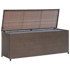Garden Storage Box 70 Gallon | Rattan Garden Chest | Outdoor Deck Storage Container Box | Patio Cushion Box for Pillows, Garden Tools and Pool Toys | Brown Poly Rattan 47.2" x 19.7" x 23.6"