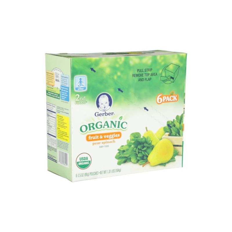Gerber 2nd Foods Organic, Pear Spinach (6 Count, 3.5 Oz