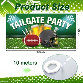 Peryiter Tailgate Party Decoration Supplies 5.4 x 2.8 ft Tailgate Party Banner with 33 ft Rope Football Hanging Sign Backdrop for Football Wall Door Sign Decor Game and Birthday