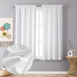 Chyhomenyc White Curtains 54 Inch Length 2 Panels, Faux Linen Textured Semi Sheer Light Filtering Soft Airy Rod Pocket Window Treatment Drapes for Living Room Bedroom, 30Wx54L Inch, Set of 2