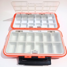 Whistytwig Compact Waterproof Fishing Tackle Box - Small, Organized Storage for Hooks, Lures, Jig Heads, and Fishing Equipment - easy storage - compact to carry fishing (Orange, Small)