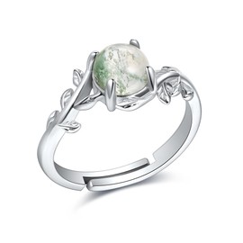 ONEFINITY Natural Moss Agate Rings 925 Sterling Silver Moss Agate Adjustable Rings Engagement Wedding Rings for Women