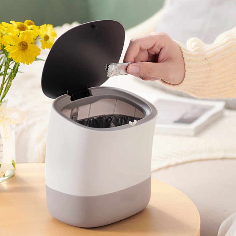 Mini Trash Can with Lid Small Desktop Trash Can Detachable