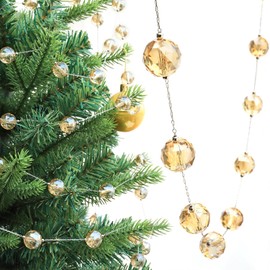 LÈFERS Guirnalda de bolas de cristal de 9.8 pies para Navidad, 48 cuentas con facetas de 16 mm, cuentas de prisma en cadenas, ornamento colgante para decoración de centros de mesa de árbol de Navidad