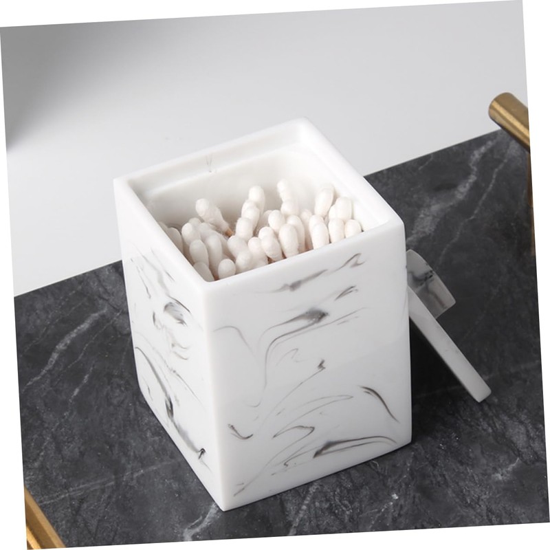 Zerodeko Cotton Swabs Storage Box with Lid Marble Design Compartment