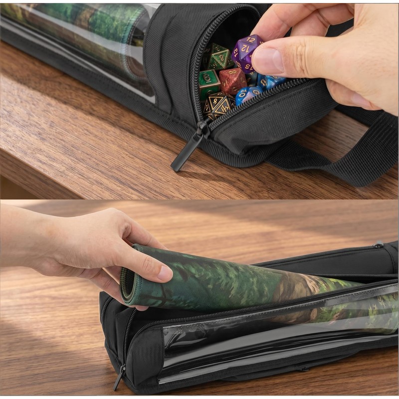 Card Game Playmat Tube Bag for 2 Mats, Dice Holder