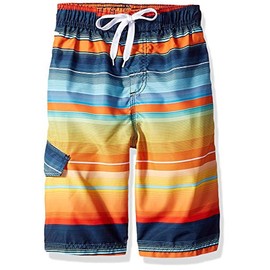 Kanu Surf Boys' Reflection Quick Dry UPF 50+ Beach Swim Trunk, Horizon Navy/Orange, 4T