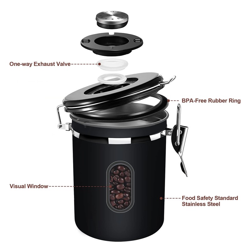 1500ML Airtight Coffee Canister with Date Tracker and Transparent Window,