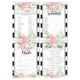 Inkdotpot Floral Bridal Shower Games Set of 4(50 Sheets Each) Fun Bachelorette Party Games Set Bundle