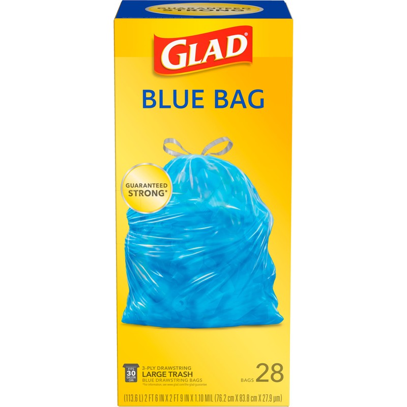 Glad 30 Gallon Recycling Bags, Large Drawstring Trash Bags, Blue,