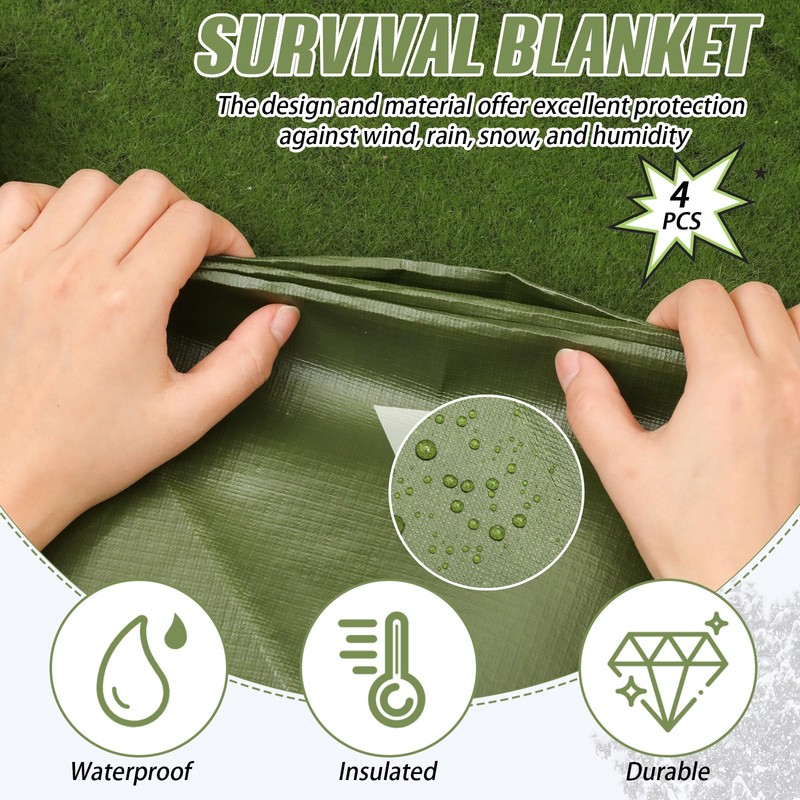 Kanayu 4 Pcs Emergency Thermal Survival Blankets 82 x 60