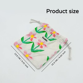 AfitLulu 2 Pack Cotton Gift Bag Flower Pattern Small Drawstring Storage Pouch Reusable Jewellery Pouch 14x16cm Mini Drawstring Bag Organize Bags for Christmas Presents, Jewelries, Cosmetics (Style 2)