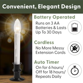 612 Vermont Ultra-Bright LED Window Candles with Timer, Battery Operated, Slim-Line Metal Base, VT-2813-BW-4R (Polished Brass, Pack of 4)