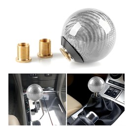 JUSTTOP Carbon Fiber Gear Shift Knob, Round Ball Shift Lever Knob Head with 3 Adapters, Universal Stick Shifter Knob Head for Most Manual Transmission Car, Car Accessories (Silver)