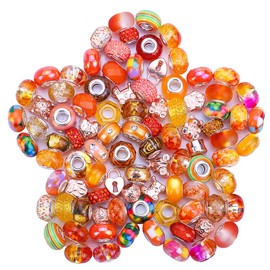 VICTLOV 60 Pieces European Large Hole Spacer Beads Charm Fairy Wands Beads Rhinestone Lampwork Beads Supplies for Bracelets Jewelry Making (Orange)