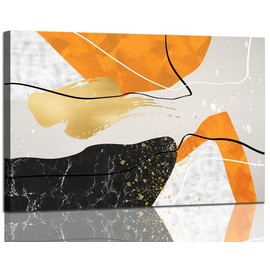 DONGYOUJI Abstract Canvas Wall Art for Living Room - Modern Orange Grey Black Painting Artwork for Bedroom - Contemporary Wall Decor Picture for Home Office Decoration 24x36inch