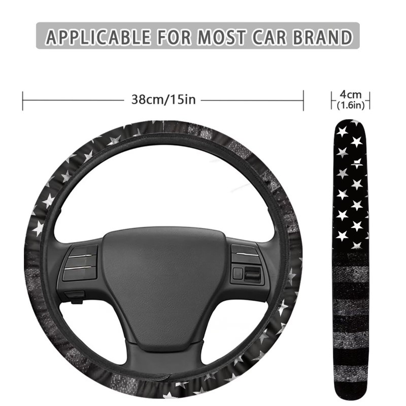 Whosucclay Black American Flag Print Universal 15 inch Car Steering
