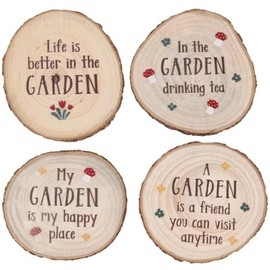 Something Different LG_31222 Charming Garden Wood Slice Set-Rustic Wooden Sentiment Coasters