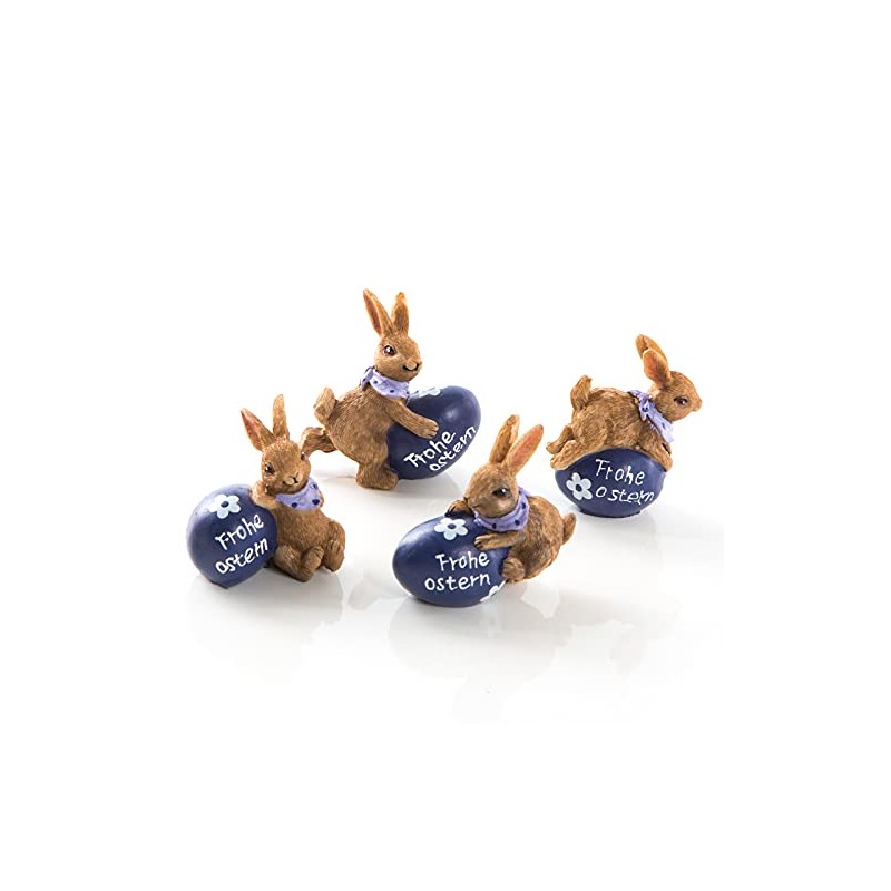Logbuch-Verlag 4 Mini Easter Bunny Figures Blue Brown Small Rabbits