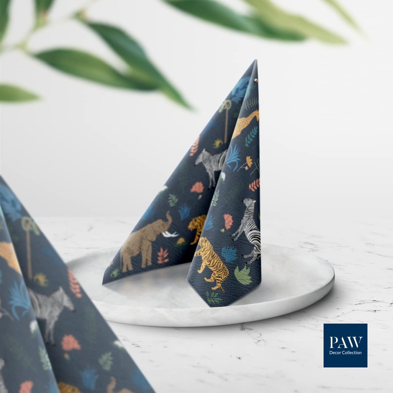 Paw Lunch Napkin Pack of 20, Exotic Animals, 33 x