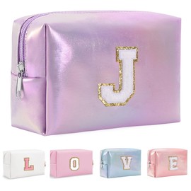 Bhyzdi Birthday Gifts for Women Wife, Travel Makeup Bag Chenille Letter Pouch Cosmetic Bag, Makeup Travel Organizer, Monogrammed Bridesmaid Gifts for Women, Cute Stuff for Teen Girls